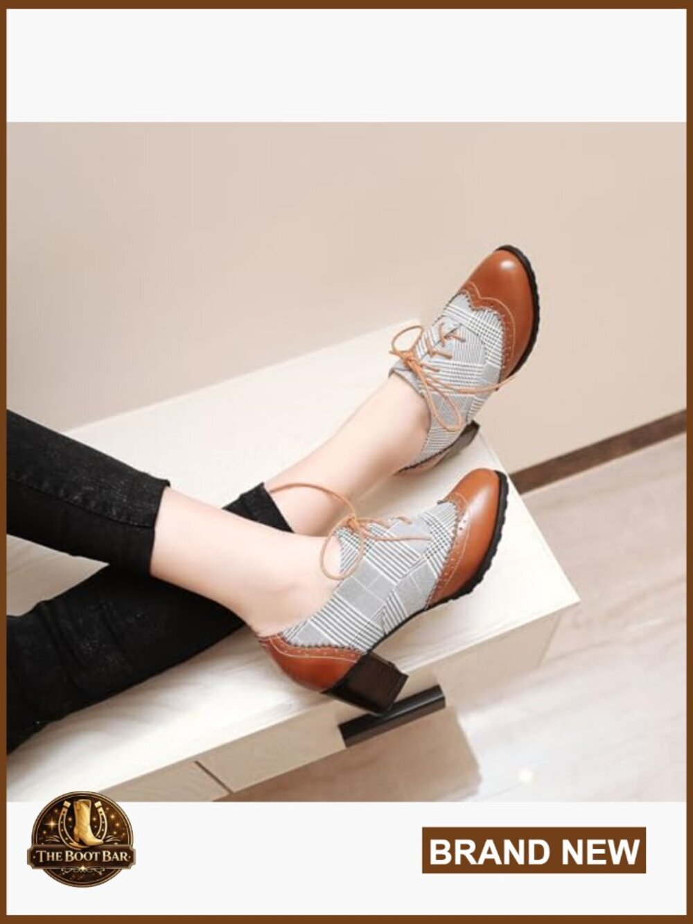 Retro Wingtip Block Heel Lace Up Oxfords Chunky High Heels Pumps - Picture 6 of 7